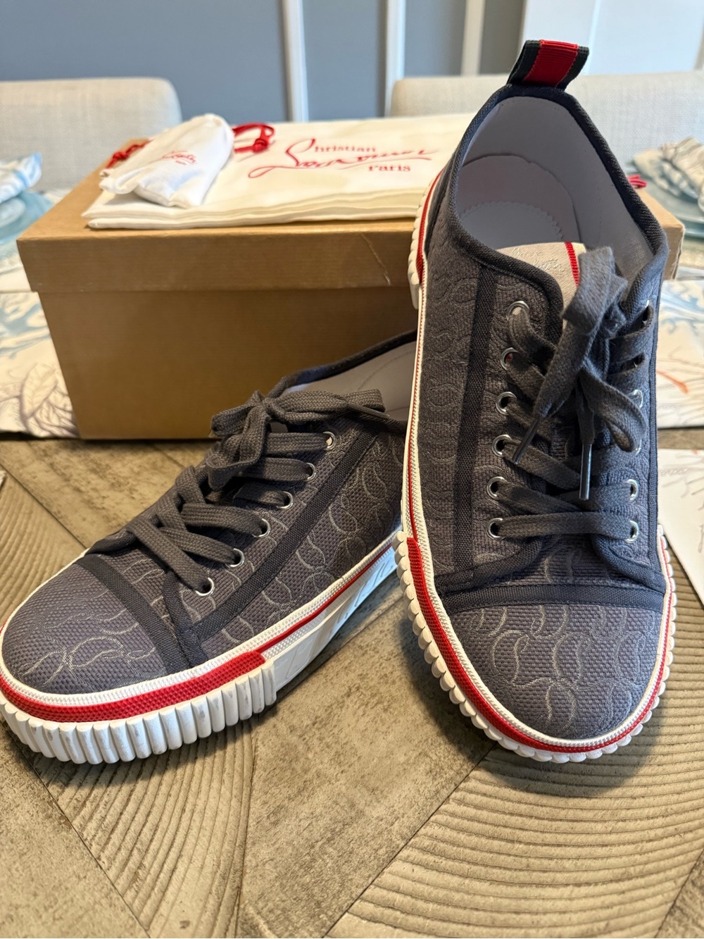 Christian Louboutin Men's Gray Low-Top Canvas Sneakers -
